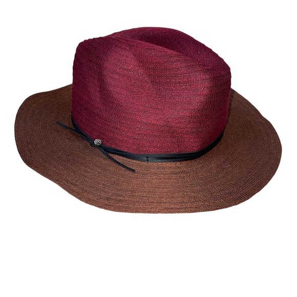 GioVannio Hat new sun fedora straw Maroon & Brown leather band Beach fall - Picture 1 of 9